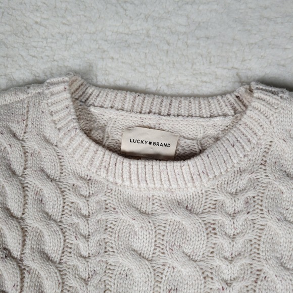 Lucky Brand Mens Cable Knit Crewneck Sweater Tofu Cream Speckled L S761-0018 NEW - Picture 5 of 14